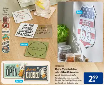 Aldi Süd CASA DECO Retro-Metallschilder oder -Glas-Untersetzer Angebot