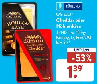 Aldi Süd CASTELLOⓇ Cheddar oder Höhlenkäse 140-150 g Packung Angebot