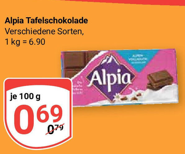 Globus Alpia Tafelschokolade Verschiedene Sorten je 100 g Angebot