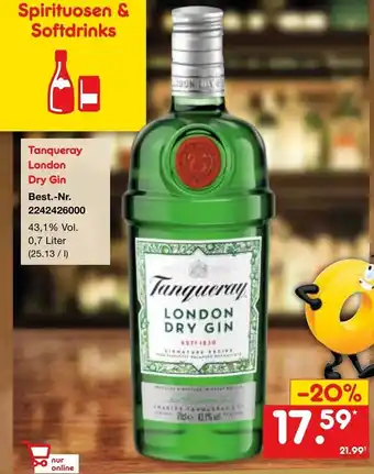 Netto Marken-Discount Tanqueray London Dry Gin 0,7 L Angebot