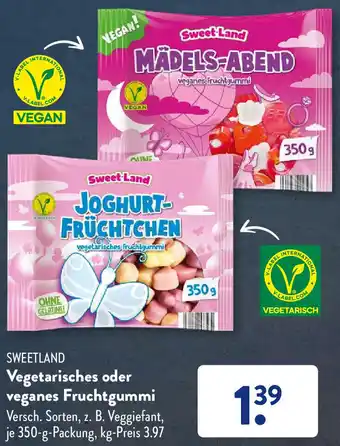 Aldi Süd SWEETLAND Vegetarisches oder veganes Fruchtgummi 350-g-Packung Angebot