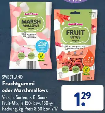 Aldi Süd SWEETLAND Fruchtgummi oder Marshmallows 150-180 g Packung Angebot