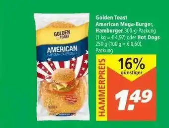 Marktkauf Golden Toast American Mega-burger, Hamburger Oder Hot Dogs Angebot