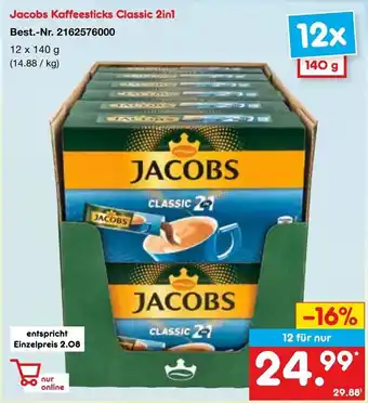 Netto Marken-Discount Jacobs Kaffeesticks Classic 2in1 12 x 140 g Angebot