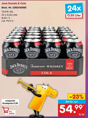 Netto Marken-Discount Jack Daniels & Cola 24 x 0,33 Liter Angebot