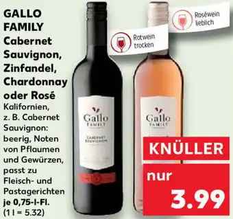 Kaufland GALLO FAMILY Cabernet Sauvignon, Zinfandel, Chardonnay oder Rosé 0,75 L-Fl. Angebot