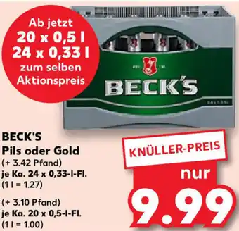 Kaufland BECK'S Pils oder Gold Ka. 24x0,33/20x0,5 L-Fl. Angebot