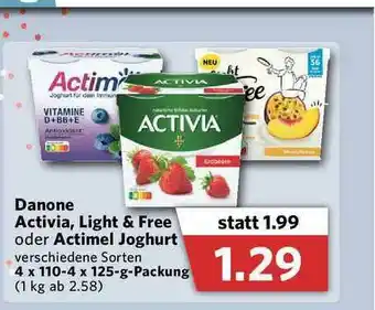 Combi Danone Activia, Light & Free Oder Actimel Joghurt Angebot