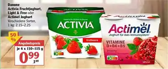 Globus Danone Activia Fruchtjoghurt Light & Free Oder Actimel Joghurt Angebot