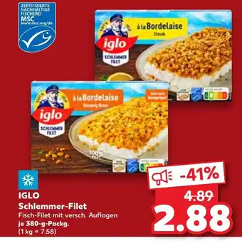 Kaufland IGLO Schlemmer-Filet Fisch-Filet mit versch. Auflagen je 380-g-Packg. (1 kg = 7.58) Angebot