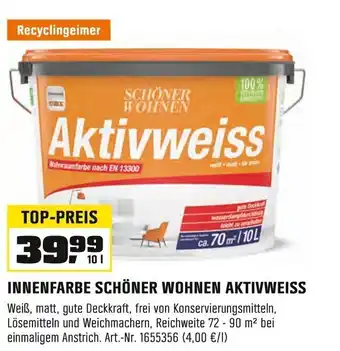 OBI SCHÖNER WOHNEN INNENFARBE AKTIVWEISS 10L Angebot