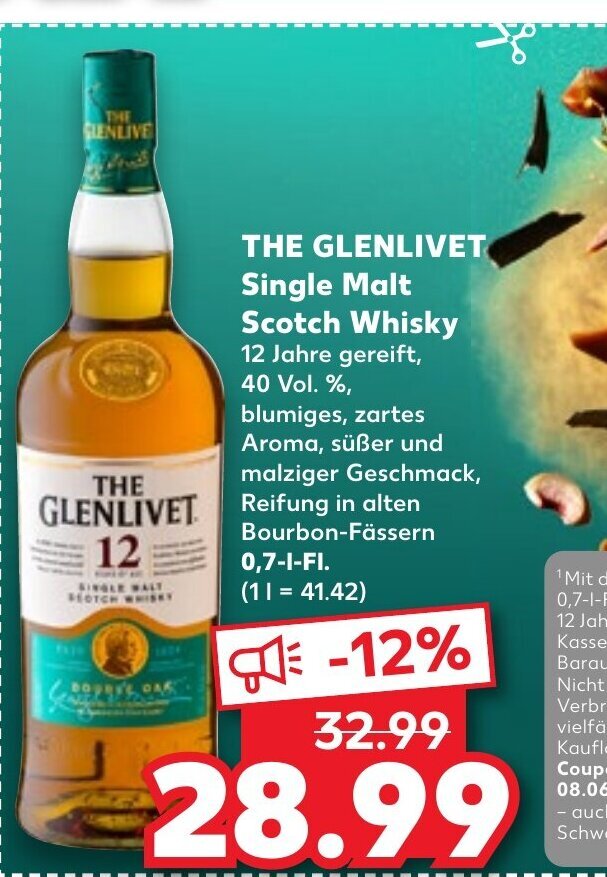 Kaufland THE GLENLIVET Single Malt Scotch Whisky 12 Jahre gereift, 40 Vol. %, blumiges, zartes Aroma, süßer und malziger Geschmack, Angebot