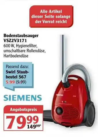 Globus Bodenstaubsauger Vsz2v3171 Siemens Angebot