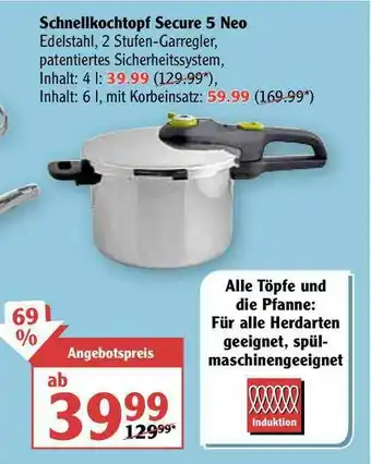 Globus Schnellkochtopf Secure 5 Neo Angebot