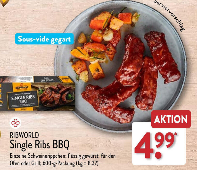 Aldi Nord RIBWORLD Single Ribs BBQ 600 g Packung Angebot