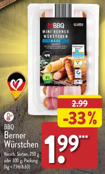 Aldi Nord BBQ Berner Würstchen 250 g oder 300 g Angebot