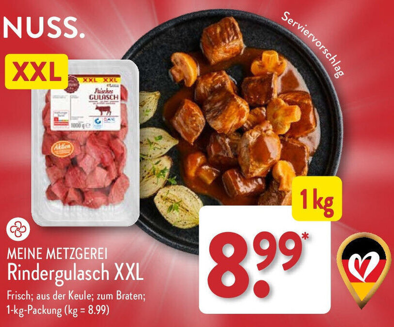 Aldi Nord MEINE METZGEREI Rindergulasch XXL 1kg Angebot