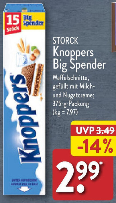 Aldi Nord STORCK Knoppers Big Spender 375 g Packung Angebot