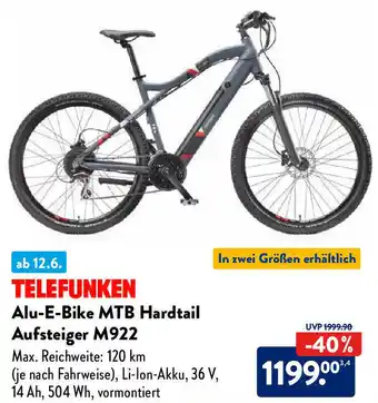 Aldi Nord TELEFUNKEN Alu-E-Bike MTB Hardtail Aufsteiger M922 Angebot