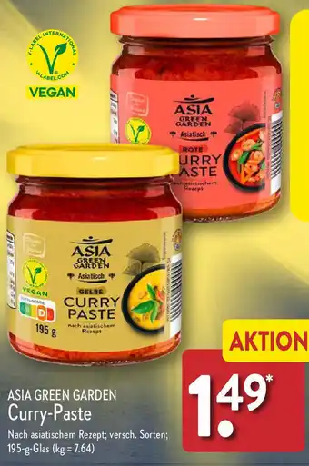 Aldi Nord ASIA GREEN GARDEN Curry-Paste 195 g Glas Angebot