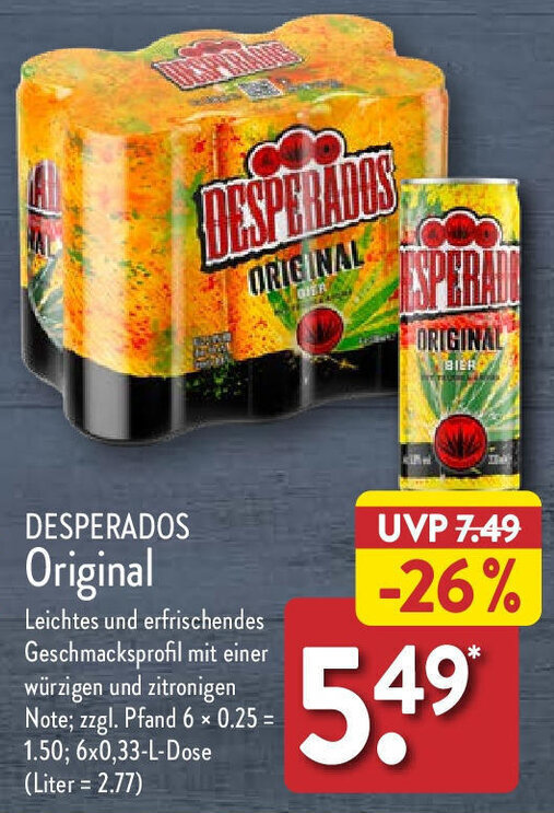 Aldi Nord DESPERADOS Original 6x0,33 L Dose Angebot