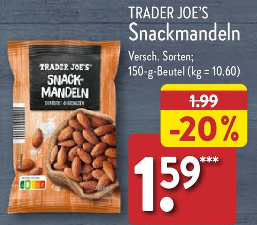 Aldi Nord TRADER JOE'S Snackmandeln 150 g Beutel Angebot