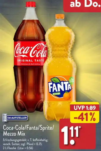 Aldi Nord Coca-Cola/Fanta/Sprite/ Mezzo Mix 2 L Flasche Angebot