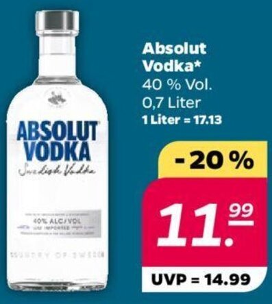 NETTO Absolut Vodka 0,7 Liter Angebot
