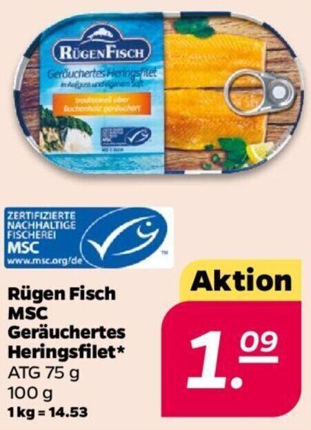 NETTO Rügen Fisch MSC Geräuchertes Heringsfilet* 100 g Angebot