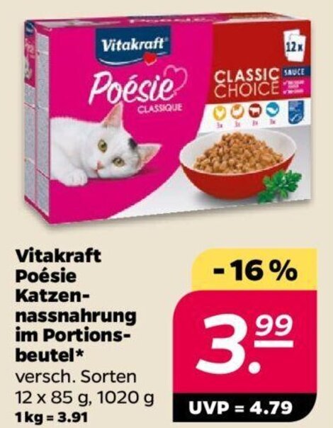 NETTO Vitakraft Poésie Katzennassnahrung im Portionsbeutel 12x85 g Angebot