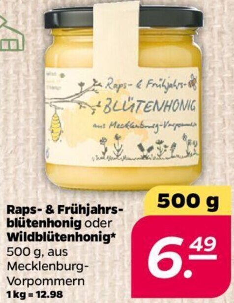 NETTO Raps- & Frühjahrs-blütenhonig oder Wildblütenhonig* 500  g Angebot