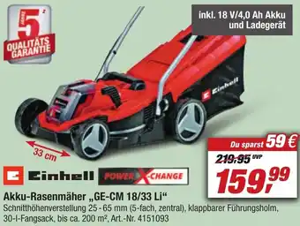 toom Baumarkt Einhell Akku-Rasenmäher ,,GE-CM 18/33 Li" Angebot