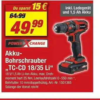 toom Baumarkt Akku-bohrschrauber „tc-cd 18 35 Li” Angebot