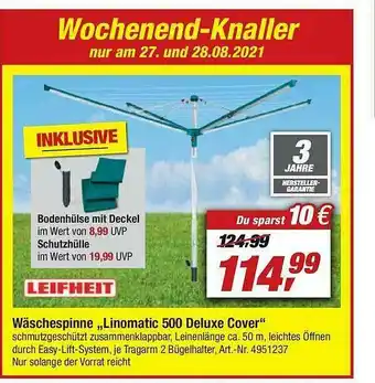 toom Baumarkt Wäschespinne „linomatic 500 Deluxe Cover” Angebot