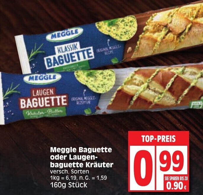 Edeka Meggle Baguette oder Laugenbaguette Kräuter 160g Stück Angebot