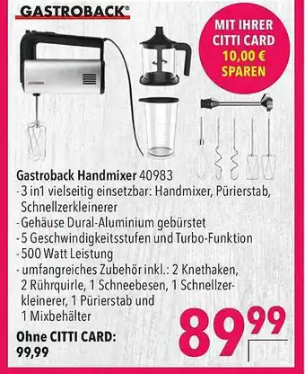 CITTI Markt Gastroback Handmixer 40983 Angebot