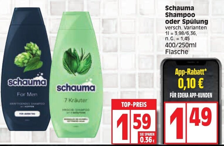 Edeka Schauma Shampoo oder Spülung 400/250 ml Flasche Angebot