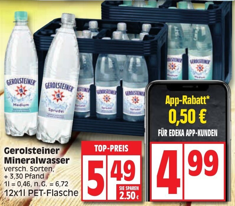 Edeka Gerolsteiner Mineralwasser 12x1 L PET Flasche Angebot