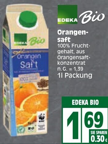 Edeka EDEKA BIO Orangen-saft 1 L Packung Angebot