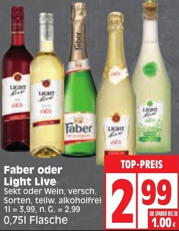 Edeka Faber oder Light Live 0,75 L Flasche Angebot