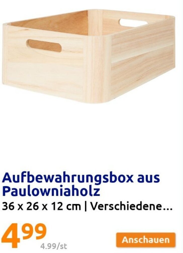 Action Aufbewahrungsbox aus Paulowniaholz 36 x 26 x 12 cm Angebot