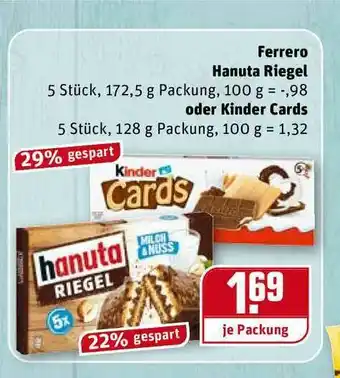 REWE Kaufpark Ferrero Hanuta Riegel Oder Kinder Cards Angebot