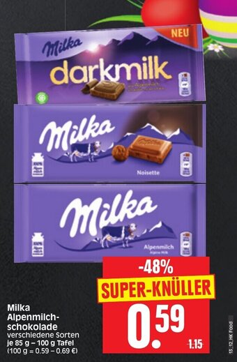 Edeka Herkules Milka Alpenmilch schokolade 85-100g Angebot