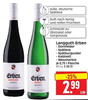 Edeka Herkules Langguth Erben Dornfelder, Spätlese, Spätburgunder, Kabinett oder Weissherbst 0,75L Angebot