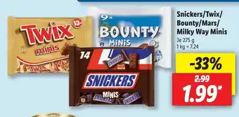 Lidl Snickers, Twix, Bounty, Mars oder Milky Way Minis 275g Angebot