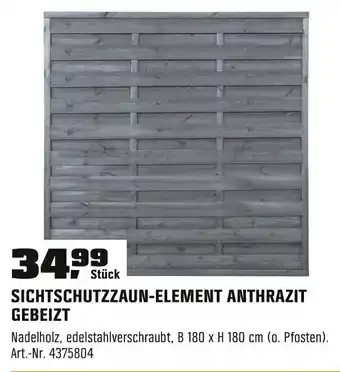 OBI SICHTSCHUTZZAUN-ELEMENT ANTHRAZIT GEBEIZT Angebot