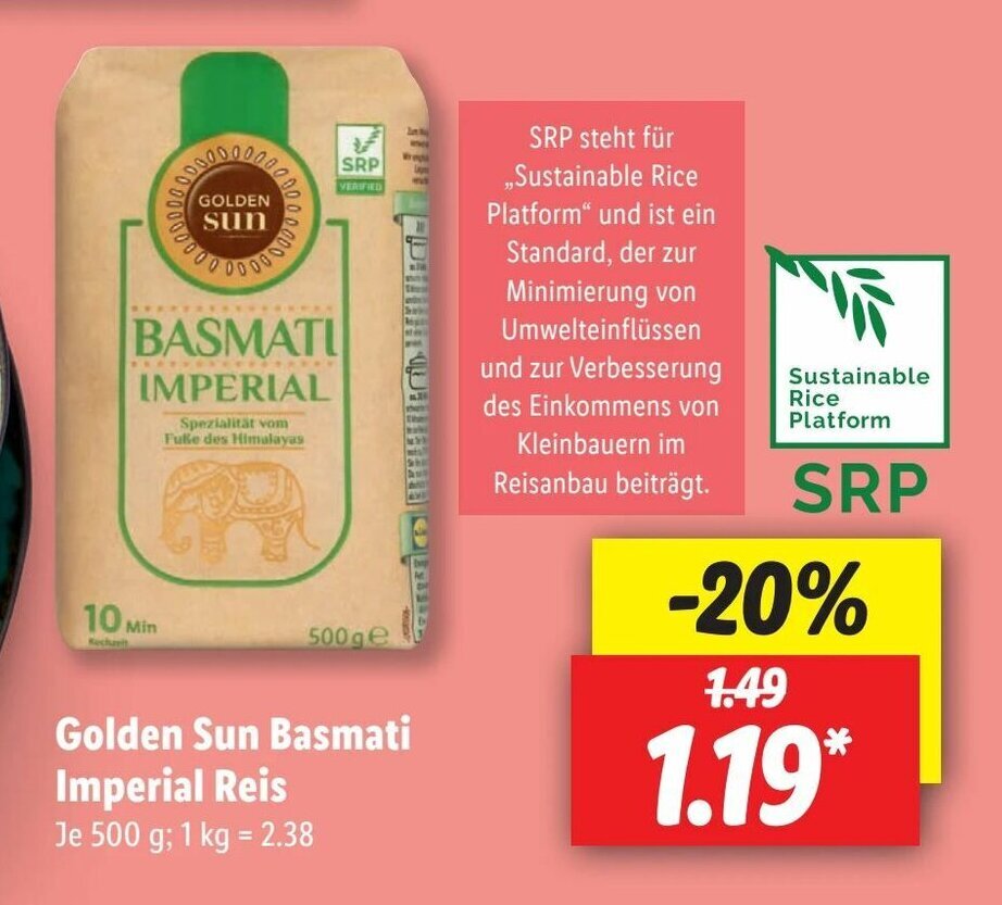 Golden Sun Basmati Imperial Reis 500g Angebot bei Lidl