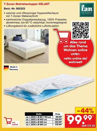 Netto Marken-Discount f.a.n. 7-Zonen Matratzentopper GELART Angebot