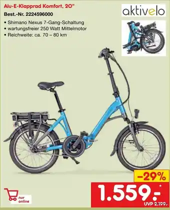 Netto Marken-Discount aktivelo Alu-E-Klapprad Komfort, 20" Angebot