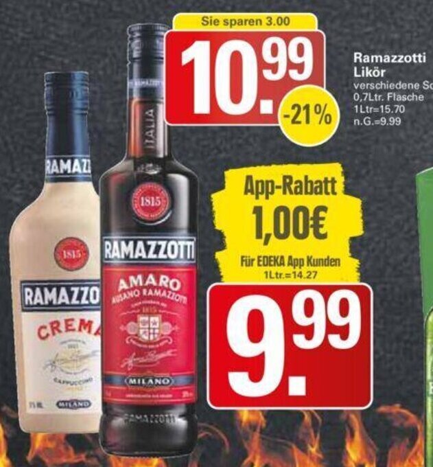 WEZ Ramazzotti Likör 0,7Ltr. Flasche Angebot